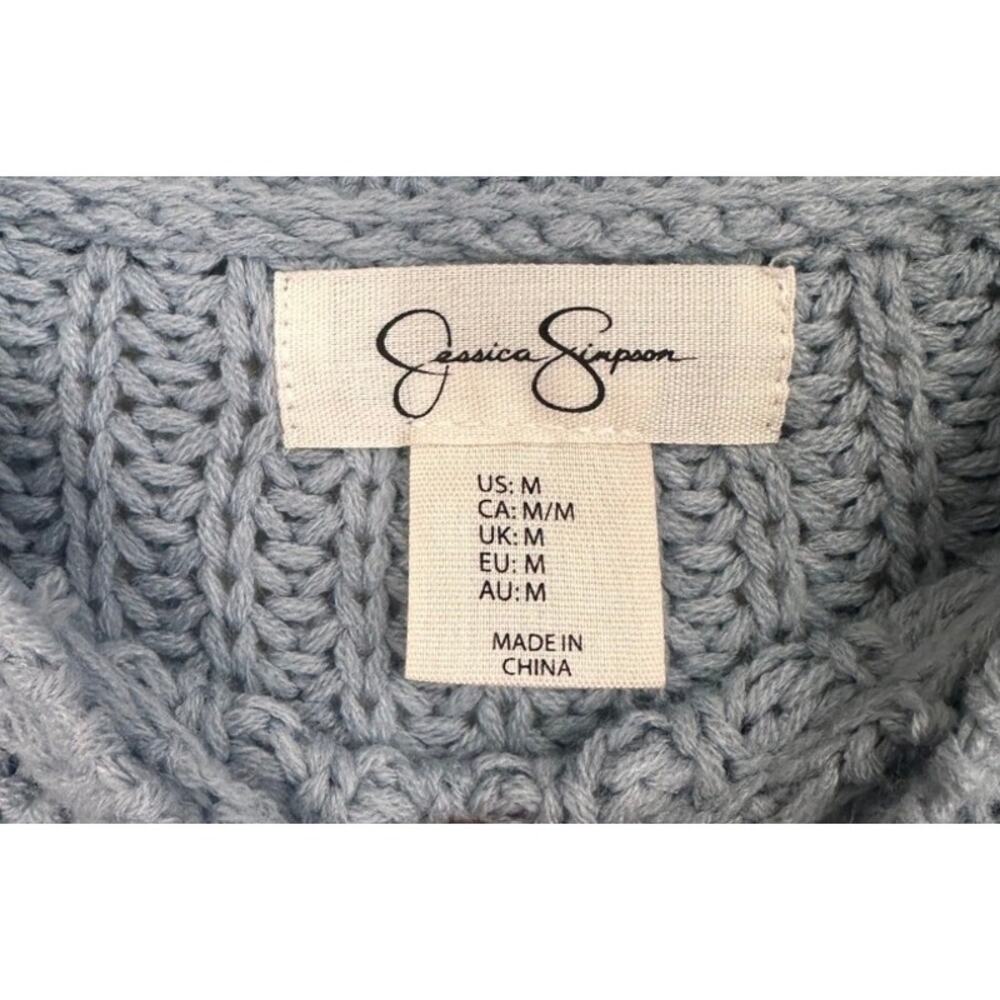 Jessica Simpson Blue Bobble Sleeve Chunky Knit Sweater Medium - Picture 8 of 9